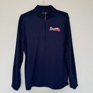 Navy Blue Atlanta Braves Half Zip Fleece Sweater - Large